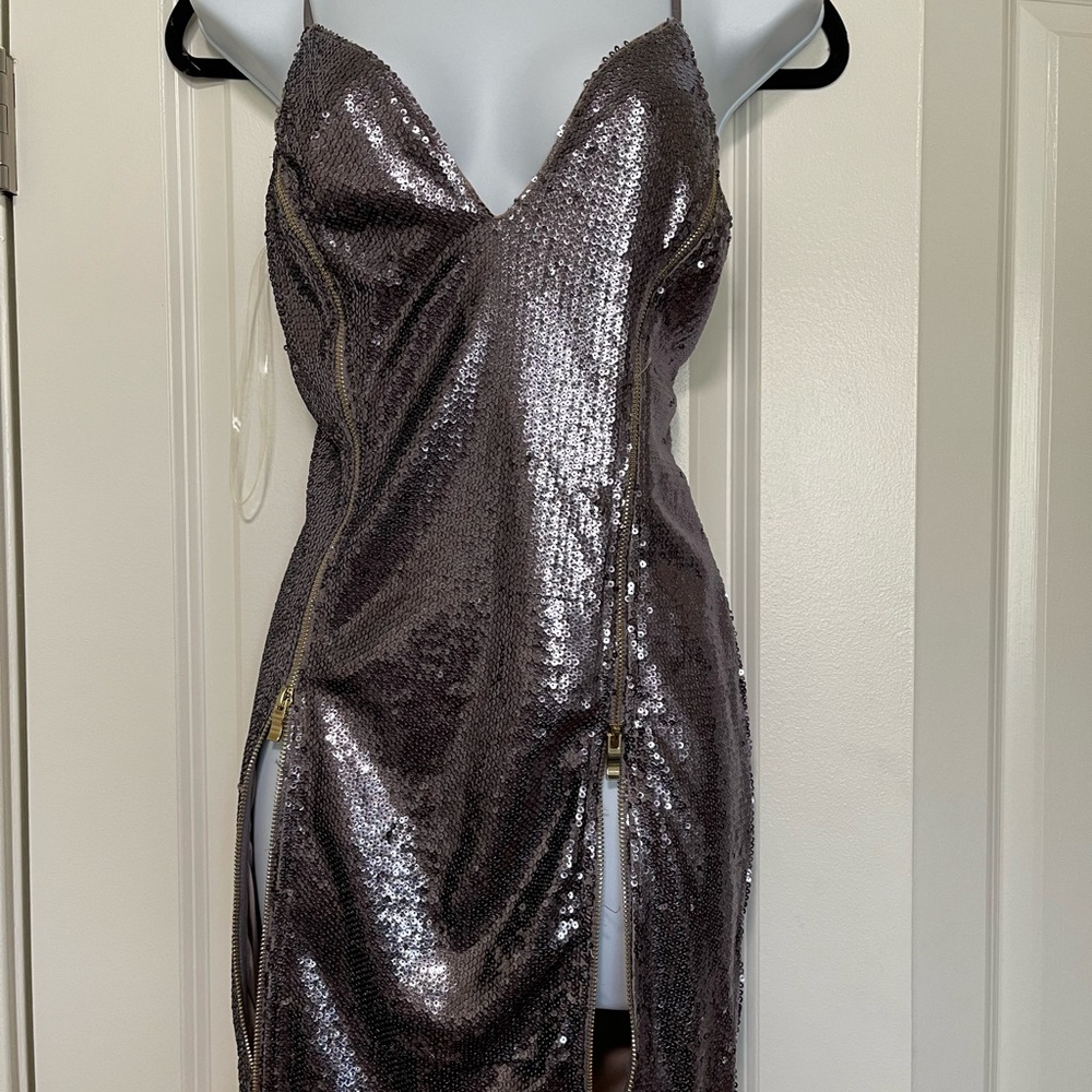 Lavender Sequin Zip detail mini dress size large